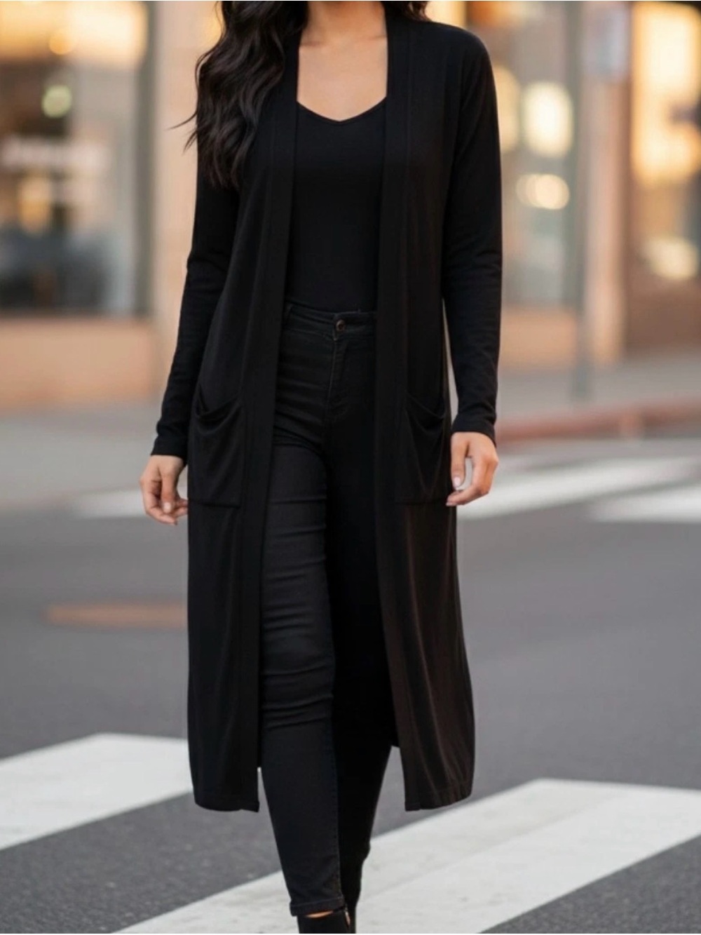 Premise Long Black Open-Front Duster Cardigan Linen Blend Layer Classic Capsule